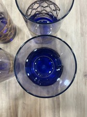 FOUR Culver Valencia 22kt Gold & BLUE Hi-Ball Glasses MID-CENTURY MODERN STYLE