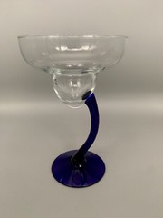 One Margarita Martini Glass Libbey Swerve Cobalt Blue Curve Stem Barware EC