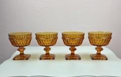 Vintage Indiana Glass Mount Vernon Amber Champagne Sherbets Square Base w/ Box