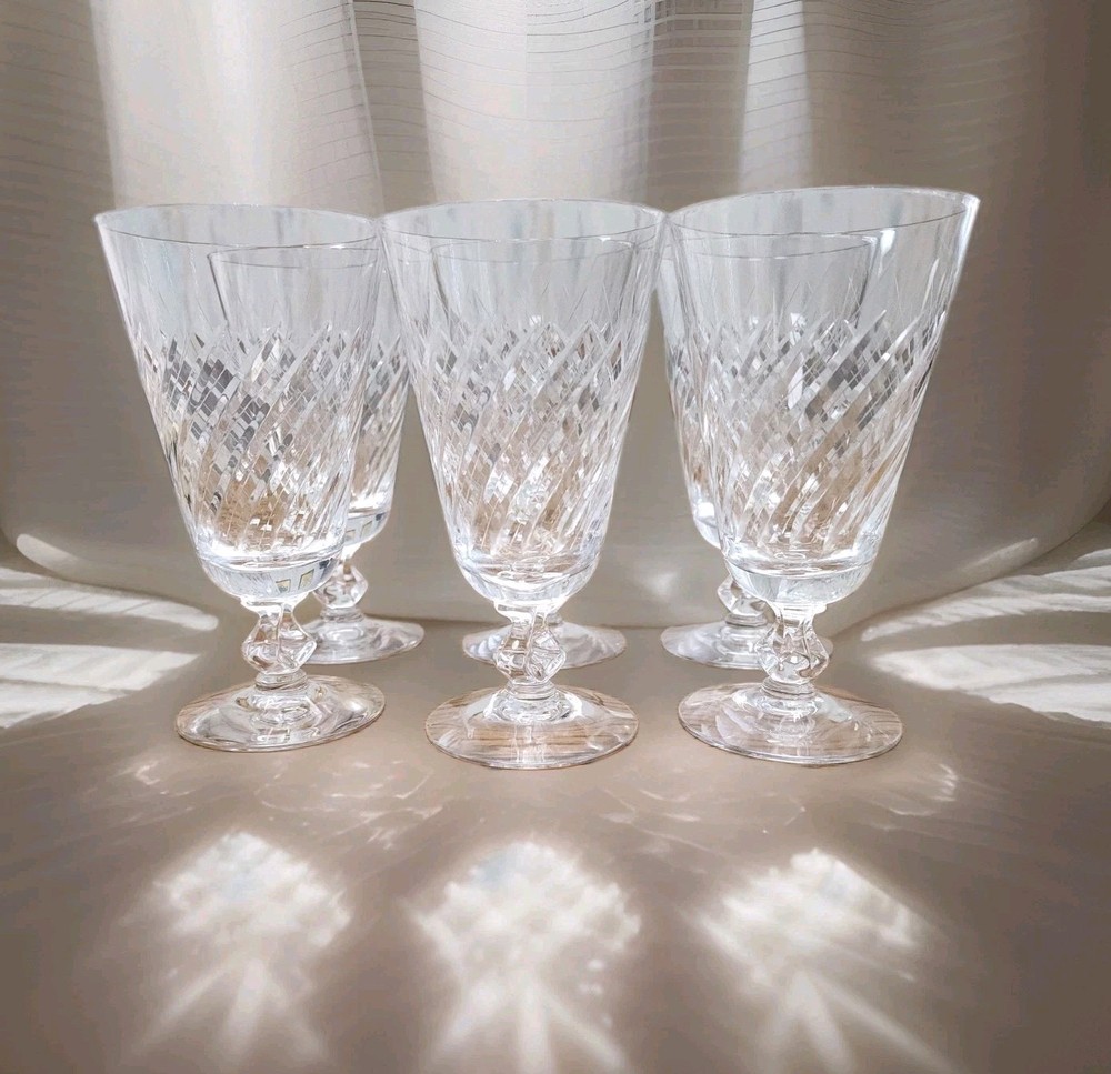 Fostoria Hand-Cut Crystal Goblet – Open Lyre Stem – 6⅜» – Crosshatch Cut Pattern