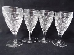 4 FOSTORIA AMERICAN Stemmed Goblets 6 7/8″ Hexagon Base