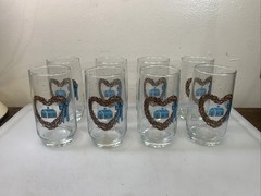 Set/8 12oz VTG Anchor Hocking Drinking Glasses COUNTRY Wreath 1988 Blue Barn