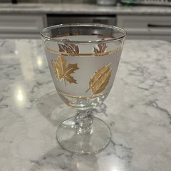 Vintage Libbey Frosted Gold Leaf Footed Glass Goblet 5 3/8″ Tall