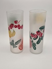 Vintage Federal Glass Frosted Fruit Tom Collins Glasses Set of 2 Mid Century MCM