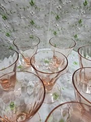 ANTIQUE 8PC CORDIAL/SHOT GLASSES DRAPE/LOOP OPTIC
