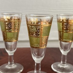 Culver Prado Glasses Cordial Small Set Of 4 Green Gold MCM Barware 4” Vintage