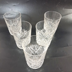 ABP American Brilliant Cut Glass Whiskey Tumblers Fan Diamond Set of 5