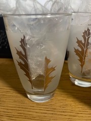 Libbey Set Of 4 Gold Leaf Pattern Glass Tumblers Frosted Design Vintage 1970s