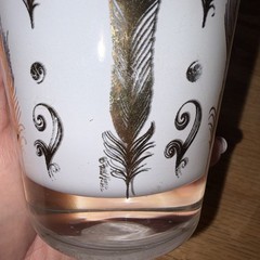 Vintage Frosted Feather Rocks Glasses 2 Gold Brown Mid Century Modern 3.5” Tumbl