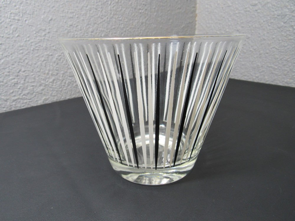Vintage Atomic Glass Ice Bucket MCM Barware Black/White 1950’s