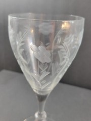 2 Ambassador Sears Water Goblets Etched Gray Cut Floral Ball Stem Optic 7 3/4″