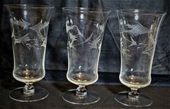 Set of (3) Vintage Weston Floral Etched Crystal 12 oz Iced Tea Water Glasses