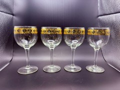 Culver Valencia Wine Glasses 22K Gold Green Jewel Hollywood Regency EUC Set of 4