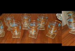 (8) Footed Libbey Southern Comfort Rocks Glasses Vintage Steamboat 22kt Gold