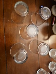 7 Clear Glass Glasses 3 1/8″ tall – 3″ wide