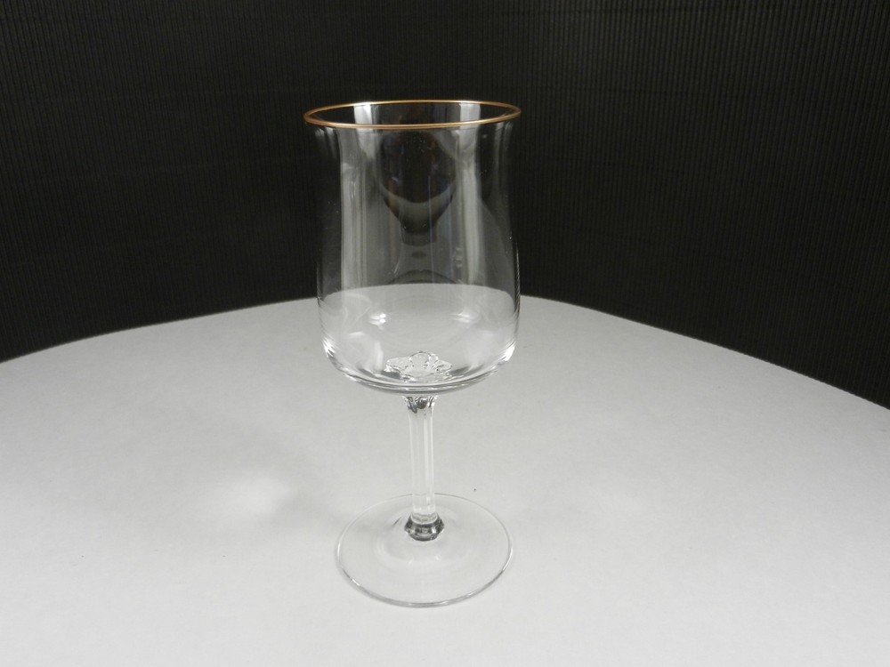Lenox Crystal Intrigue Gold Wine Goblet Clear Gold Trim 6 1/4″ T ca 1975-1989