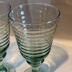 Set of 2 Libbey Sirrus Spanish Green Glass Wine Water Goblets 16oz VTG EUC