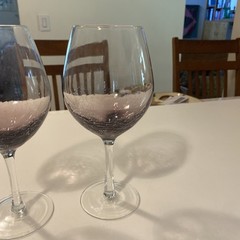 Pier 1 Purple Crackle 12 fl oz Wine Glasses Hand Blown 8 7/8″ set 2 Discontinued