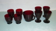 9 PIECES OF ANCHOR HOCKING ROYAL RUBY MCM GLASS