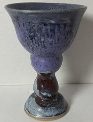 VINTAGE Studio Art Pottery Drip Glaze Blue Purple 6.5” Goblet Chalice