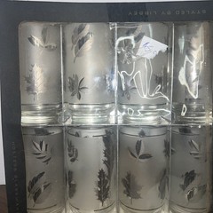 Libbey Frosted Silver Leaf Foliage Silver Rim Drinking Glasses MCM Set Of 8
