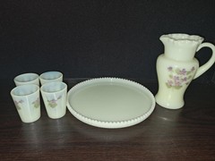 6 PC Fenton custard floral hand painted signed Uranium Lemonade set w/ Box