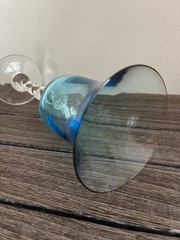 Vintage Blefeld & Co. Art Glass Goblet Harlequin Aqua Turquoise Blue 60s-70s 7″