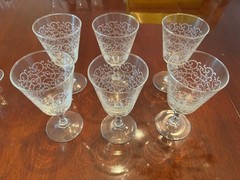 Vintage Wine Glasses Etched Floral Pattern Luminarc