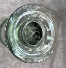 HAND BLOWN ~ V-SHAPED IRIDESCENT BLUE & GREEN LUSTER BAND GLASS / VASE