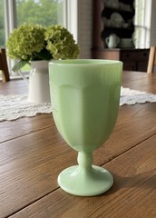 Vintage Jadeite Green Milk Glass Pedestal Goblet – Mid-Century Unmarked