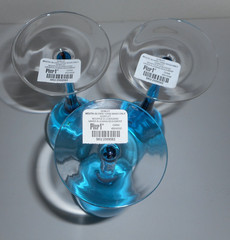 Set of 3 PIER 1 Blue Goblets Mouth Blown Hand Wash Wine Glass New With Tags
