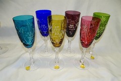 Nachtmann Traube 6 Champagne Flutes 7 3/4″ Cut to Clear Grapes 6 Orig Stickers