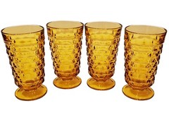4 Colony Whitehall Golden Amber Glass Iced Tea Tumblers Cube 6″ Indiana Glass