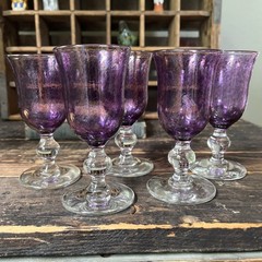 Set of 5 Lindean Mill Glass Scotland Hand Blown Purple Sherry Glasses Signed