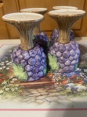 Fitz & Floyd Grapes Goblets Set of 4 Vintage 1989 Hand Painted Wine Cups Retired