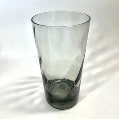 Vtg Federal Glass 9 pc Brass Caddy Beverage Set 8-12oz Smokey Grey Glasses MCM