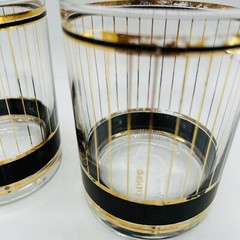 Vtg MCM Culver Devon Black 22k Lowball Whiskey Old Fashioned Glasses
