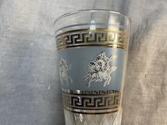 Set Of 3 Vintage G. Reeves Greek Blue White Gold Pilsner Glasses