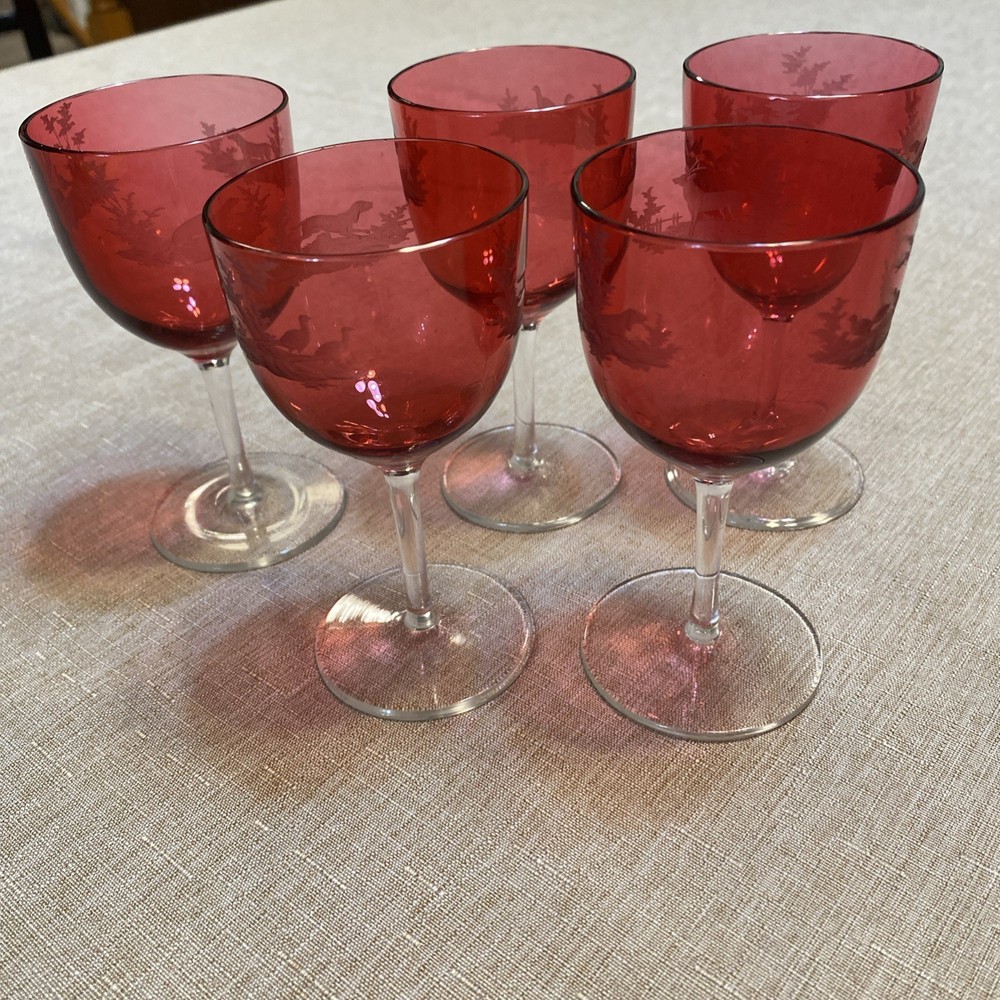 Very Small, Vintage Etched Ruby Glass, After Dinner Drink, Approx 4.5”Tall LOOK