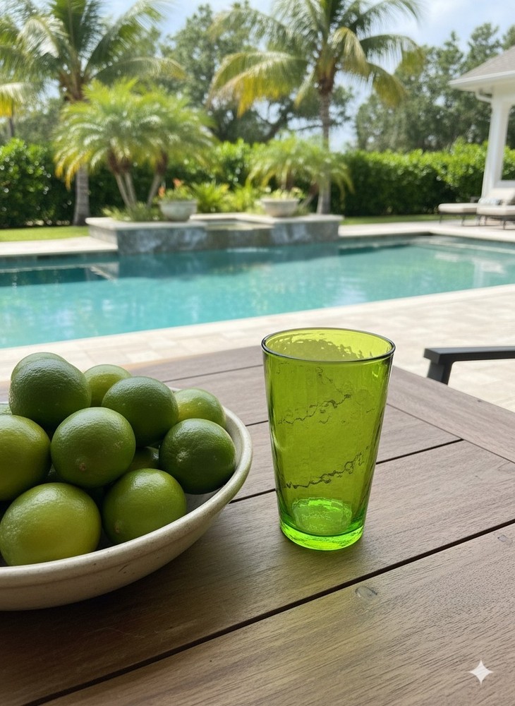 Vtg Lime Green Handblown Glass Tumbler 6″