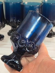 Set of 5 MCM Madeira Dark Blue Glass Goblets by FRANCISCAN Tiffin ~5.5 inches~