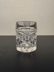 Vintage Cut Crystal Rocks Glasses Set of 2 Hobstar Star Pattern Old Fashioned