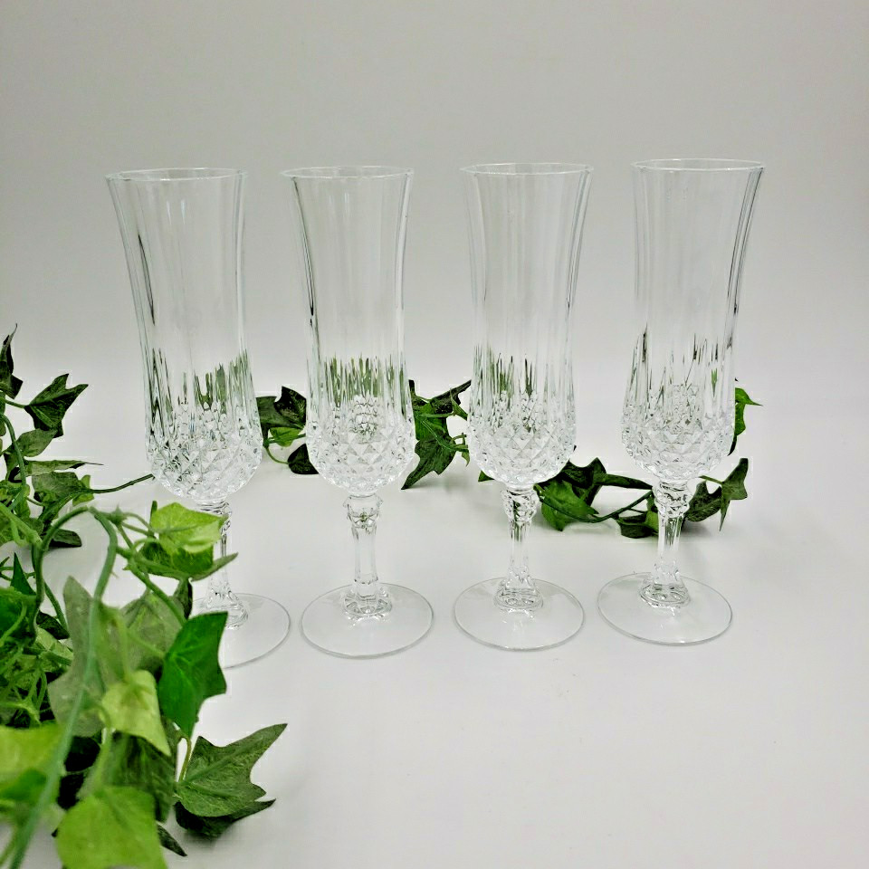 Cristal D Arques Longchamp 8″ Champagne Flutes Lead Crystal Set of 4 Heavy Vtg