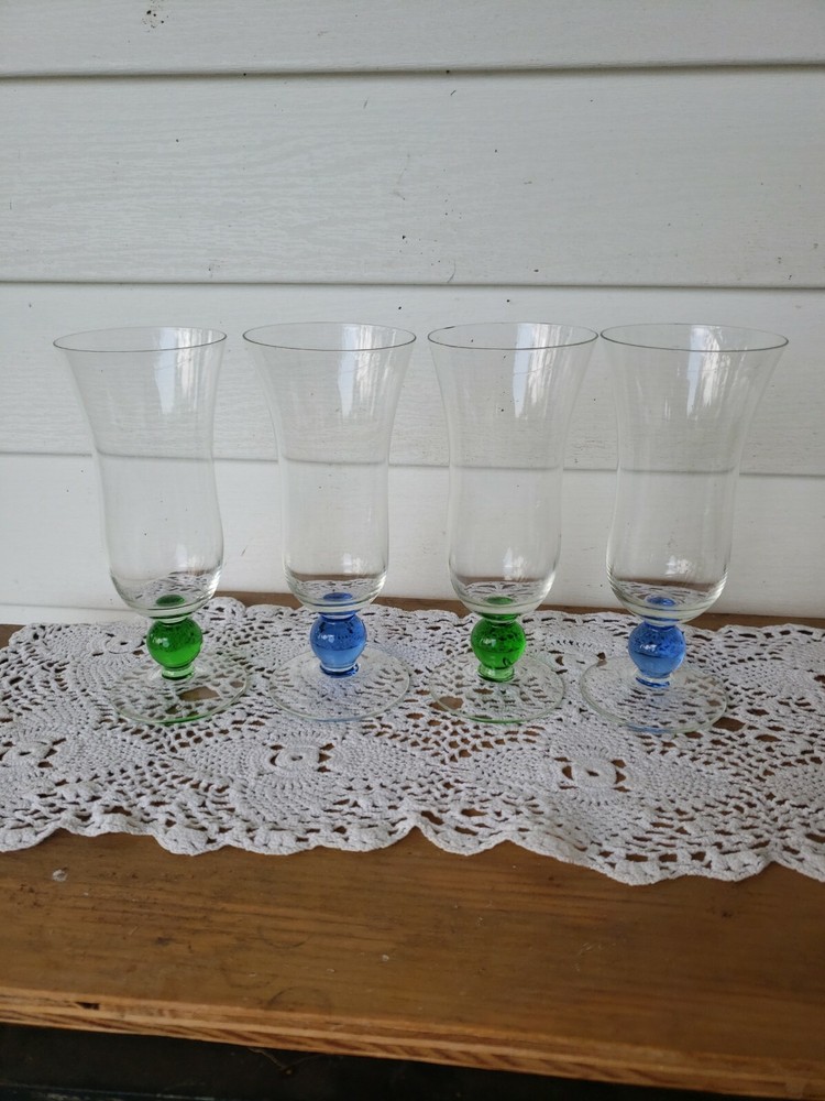 (4) ELEGANT HANDBLOWN CRYSTAL BALL STEM FLARED WINE Cocktail Glasses EUC
