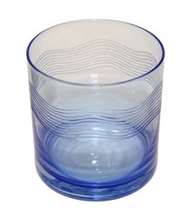 Mid-Century Mod Crystal Whiskey Tumbler Glasses Etched Design 4″ T Blue Purple