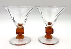 8 Bryce Swirl Optic Uranium Glass Champagne Cocktail Glasses Vintage MCM 4″