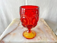 Vintage L.E. Smith Moon & Stars Ruby Red Amberina Goblets Set of 2 UV Glow