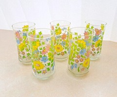 CORELLE SPRING MEADOW 10oz GLASS TUMBLERS GLASSWARE 5 1/4″ SET OF 5