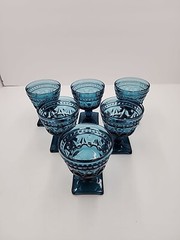 Vtg MCM Indiana Glass Aqua Blue Park Lane Colony Footed Sherbet Glasses 6pc 4.4″