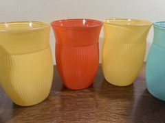 6 Hazel Atlas FINE RIB PRIMARY COLORS 4″ WATER TUMBLERS Glasses